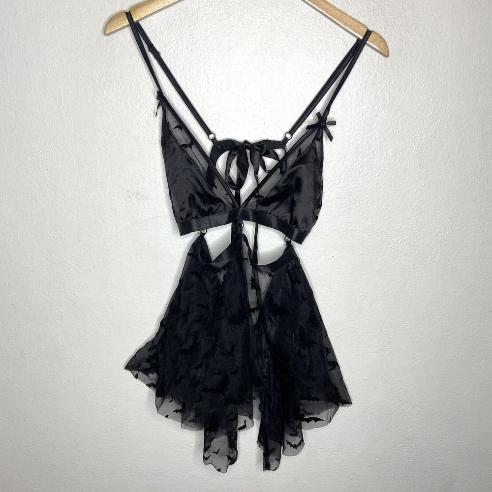 Sheer Black Bat Negligee Women’s Large Chemise Lingerie Gothic Halloween